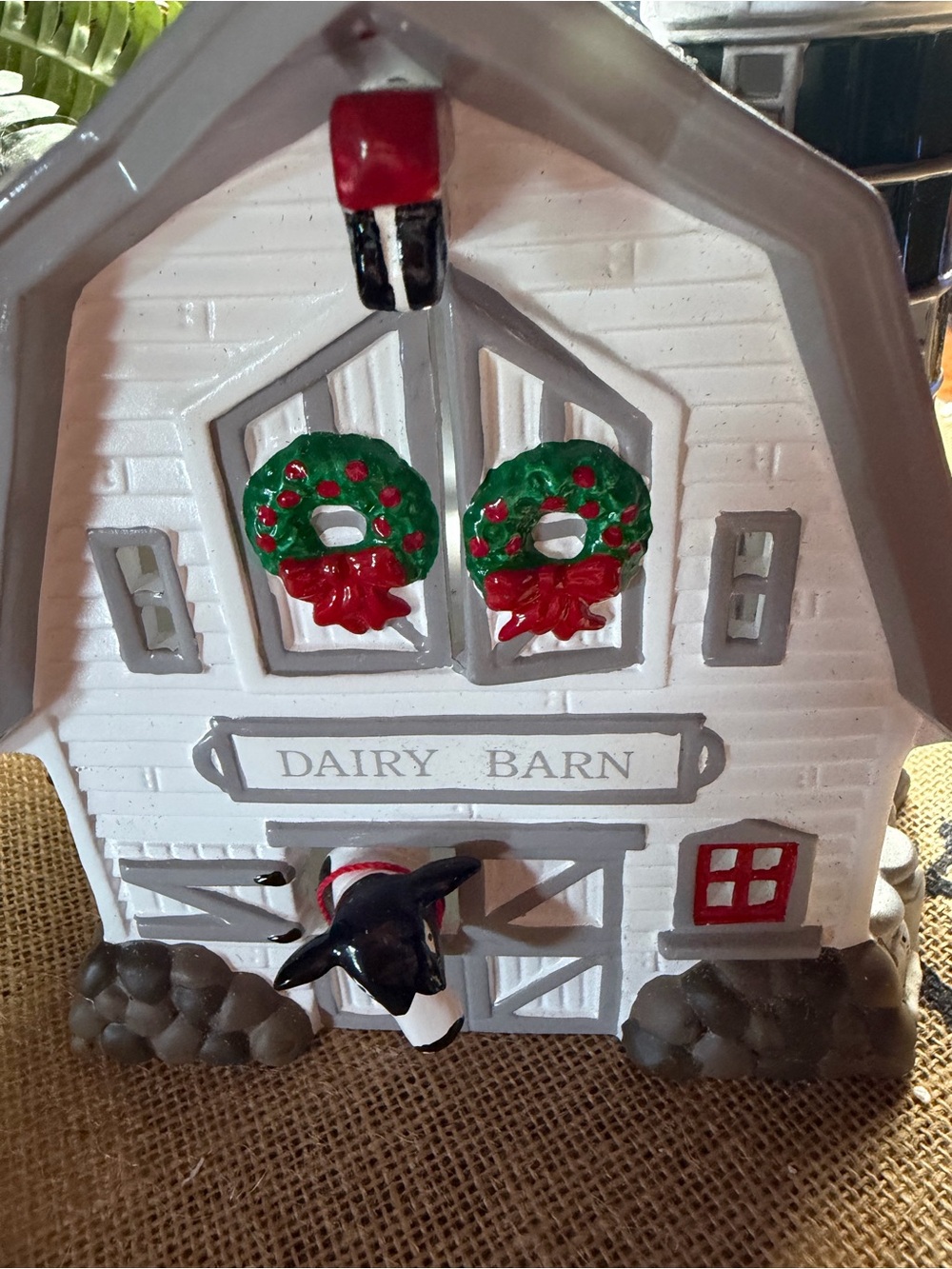 Department 56 Green & White Lighted Barn with Silo Dairy Barn retired